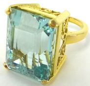 A large and impressive aquamarine ring, size N, with copy of insurance valuation indicating the