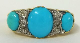 A turquoise and diamond ring, 18ct, size Q