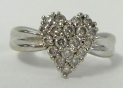 A modern 18ct white gold diamond cluster heart ring, size L with Frazer Heart certificate