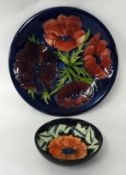 Modern Moorcroft flower plate, 26cm and small poppy bowl (2)