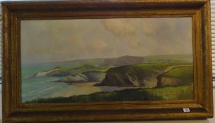 FAIRFAX IVIMEY oil on canvas `Newquay Towards Watergate Bay` circa 1940, 45cm x 93cm t/w FAIRFAX