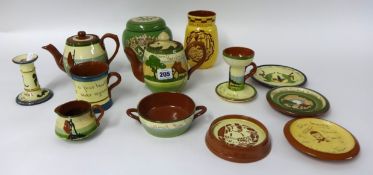 Small collection of Devon pottery including ginger jar with Plymouth coat of arms, 14cm tall