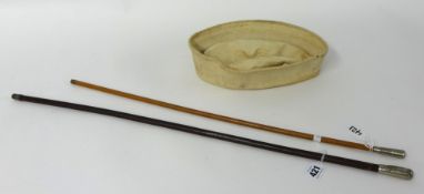 Two Military swagger sticks and pork pie hat
