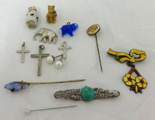 Various jewellery including enamelled brooches, charms, tie pins etc