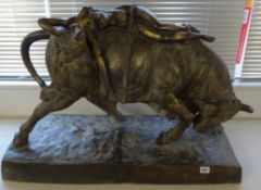 A large bronze sculpture of Europa and the Bull, on a rectangular base, 86cm wide x 60cm high x