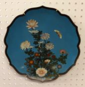 A Japanese Cloisonne plate decorated with butterfly and flowers, 30cm diameter