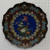 A Japanese Cloisonne plate with shaped edge decorated with bird and flowers, 36cm diameter