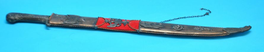 20th century ornate sword with decorated metal scabbard, 73cm
