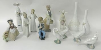 Collection of Nao and Lladro figures also Kaiser vases (15)