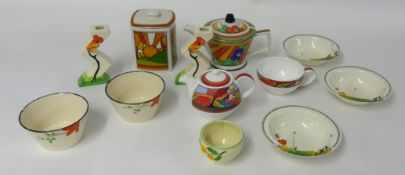 Collection of replica Clarice Cliff pottery