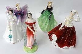 Five Royal Doulton figures including Isadora