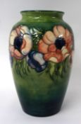 W.Moorcroft a large vase, signed in green, with original paper label, 32cm high