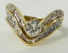 14K gold and diamond wishbone ring, size S
