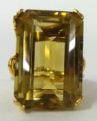 Large Citrine ring set in yellow metal, size M