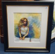 ROBERT LENKIEWICZ (1941-2002) water colour `Study Lisa Stokes By The Desk` 42cm x 36cm signed