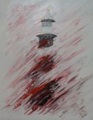 SUE WILLS acrylic with knife `Lighthouse`, 40cm x 50cm