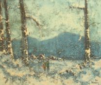 GEORGE DEAKINS (1911-1982) oil on board `Snow Scene`, signed 61cm x 61cm