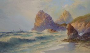 J.C.UREN (1845-1932) watercolour `Kynance Cove, Cornwall`, signed, 27cm x 42cm