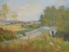 DONALD M. SHEARER `Country Scene` oil on canvas  with Alastair Kerr Gallery, Loch Lomond, label to
