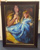 ROBERT LENKIEWICZ (1941-2002) oil on canvas `Karen with Girl` in heavy black frame, glazed, 136cm x