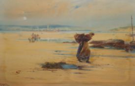 RICHARD HARRY CARTER (1839-1911) oil on canvas `Hayle Estuary Shore Scene with Fisher Folk`,