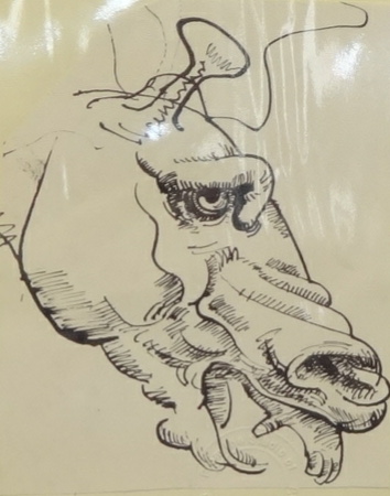 ROBERT LENKIEWICZ (1941-2002) small ink study `Horses Head`, with Studio seal, 20cm x 14cm mounted,
