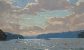 JOHN WEBSTER b 1932 oil on board `Helford River towards Evening`, signed 18cm x 28cm