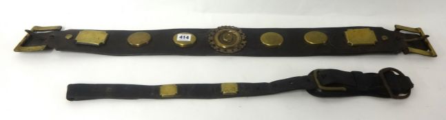 Two leather straps with antique horse brasses