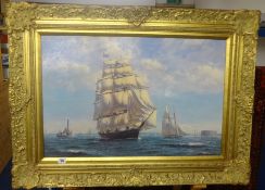After ROY CROSS marine print `Challenging leaving New York` print on board in ornate gilt frame.