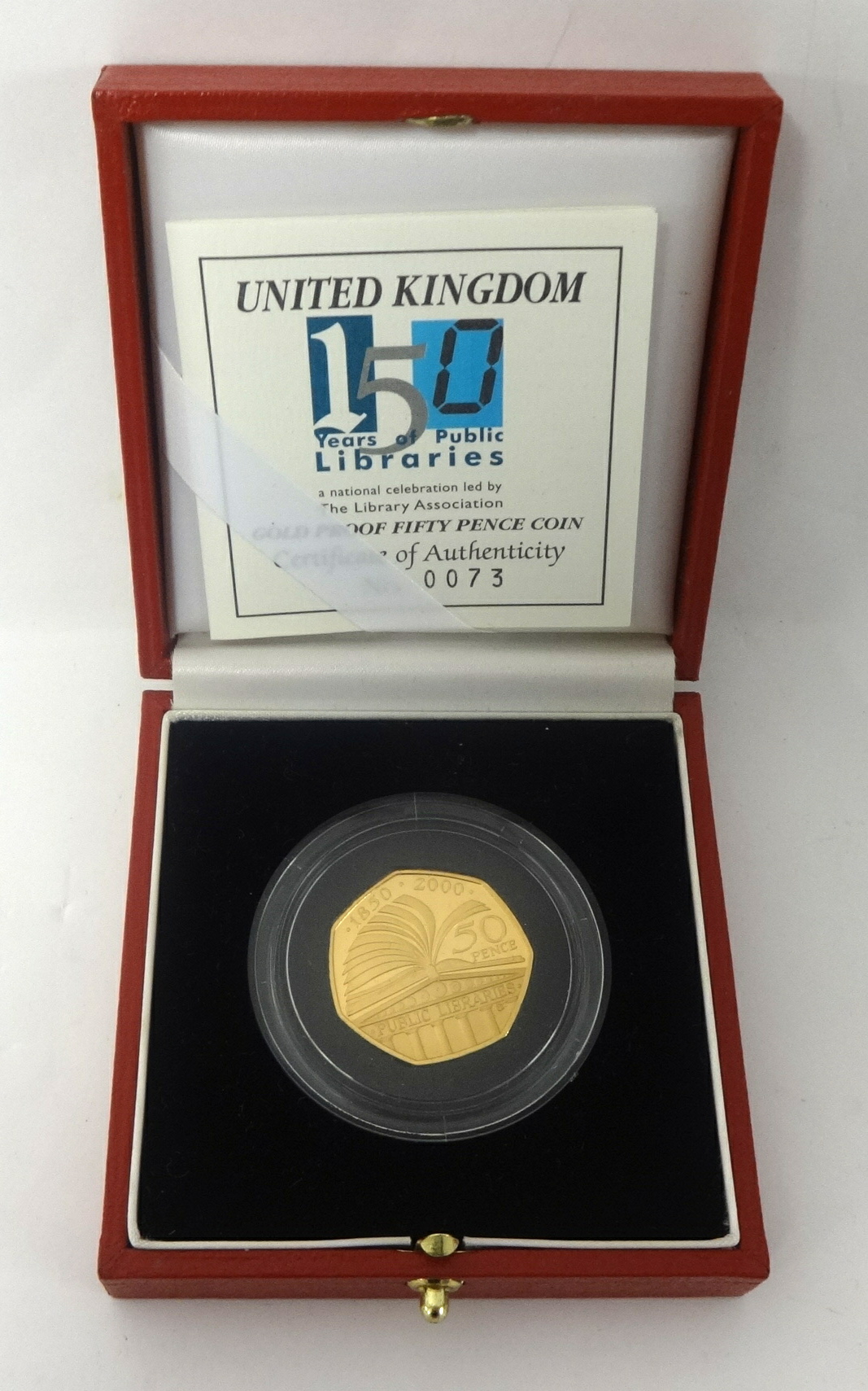 Royal Mint UK gold proof fifty pence coin, 2000, 22ct gold, 15.50g, cased