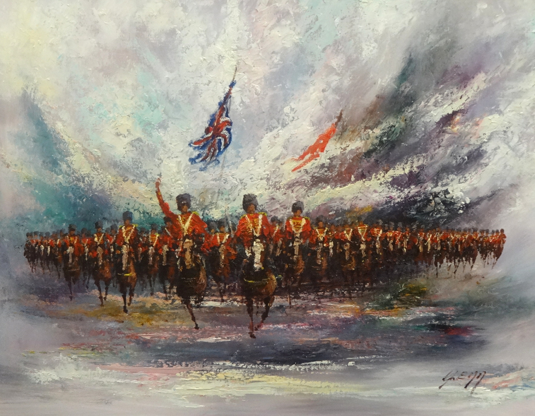 COLIN PARSONS (signed Glenn) oil on canvas `Military Charge` 69cm x 90cm