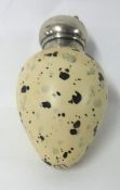 Macintyre `Bird`s Egg` scent bottle having black and grey speckled decoration on an off-white