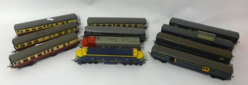 Triang Hornby loose model railway including coaches, bits, diesel loco, Trans Continental loco and
