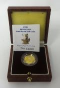 Royal Mint UK Britannia Gold proof ten pound coin, 3.41g, 1995, cased