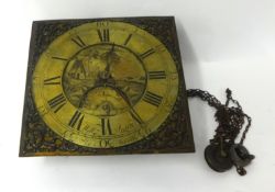 Antique longcase clock dial, brass square, William Pearce, Plymouth, 30 hour movement