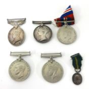 Five various medals and a miniature including TA medal to Dvr. JH Faulds R.A.S.C. and LSGC medal to