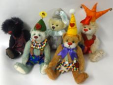 Five Deb Canham Bears including clown, jester and black (5)