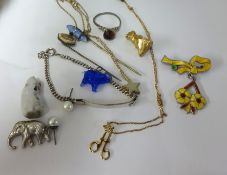 Various small jewellery including 9ct charm, chains, enamel brooch etc