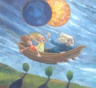 KAREN CIAMBRIELLO oil on board `Flying by the Eclipse` signed verso, 46cm x 46cm