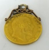 Edward VII gold sovereign 1908, mounted