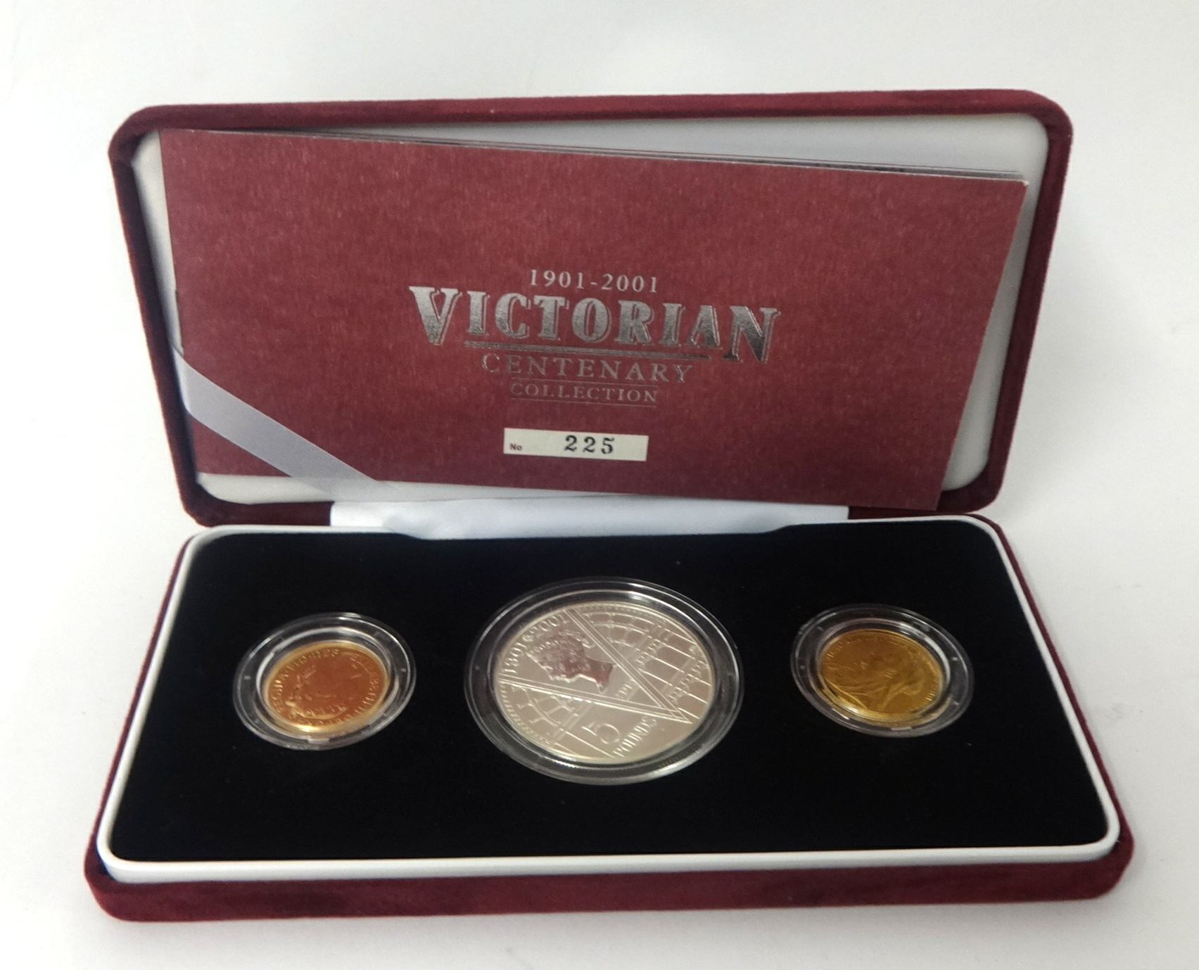 Royal Mint UK Victorian Centenary Collection, three coins two gold one silver comprising two