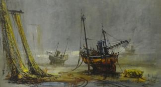 BEN MAILE (b1922) oil on board  The Moorings` signed 57cm x 102cm a similar painting is illustrated