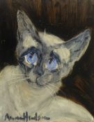 ANNE HUDSON group of four oils on chip and board `Cats` largest 91cm x 46cm