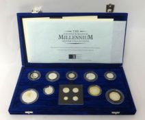 Royal Mint The UK Millennium silver collection, thirteen coins from crown to one penny Maundy,
