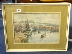 J.W.WILLIAMS watercolour `Whitby Harbour` signed, 24cm x 35cm