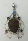 Silver Arts and Crafts pendant set with opals