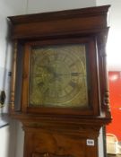 Georgian pine longcase clock, thirty hour movement, square brass dial, three dummy winding holes,