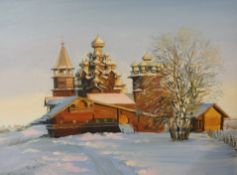 Modern Russian School oil on canvas signed `Winter Scene`, 43cm x 32cm