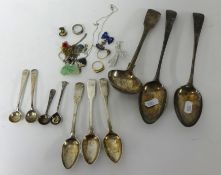 Small selection of Georgian and later silver flat ware, costume jewellery including 18ct ring and