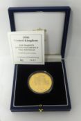 Royal Mint UK HM QEII 70th Birthday gold proof crown, five pounds, 22ct gold, 39.94g, cased
